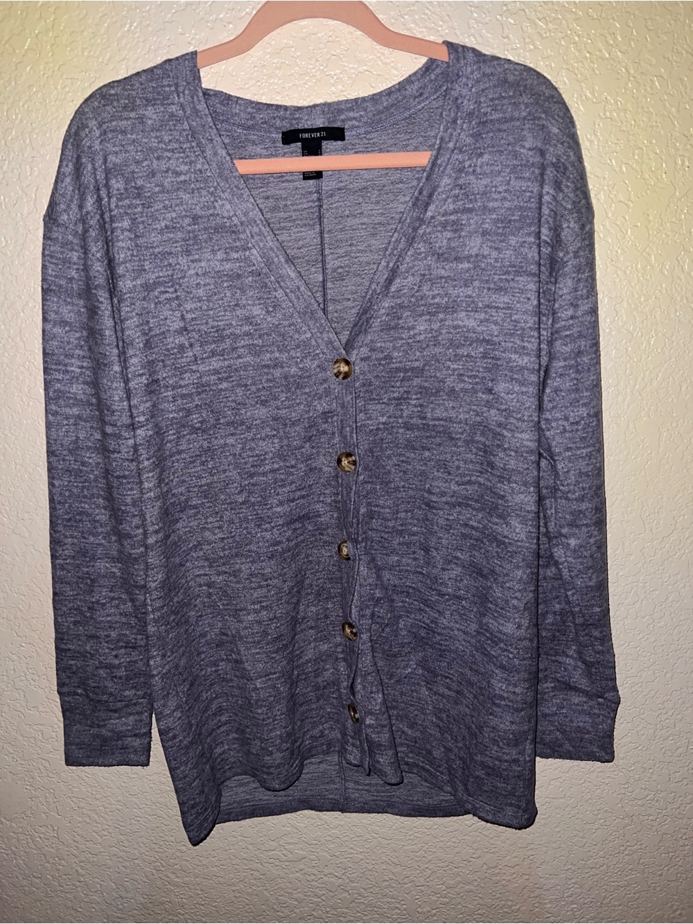 Forever 21 Blue Button-Up V-Neck Cardigan